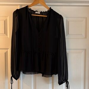 Artizia Wilfred Black Sheer Blouse with Ruffle Details